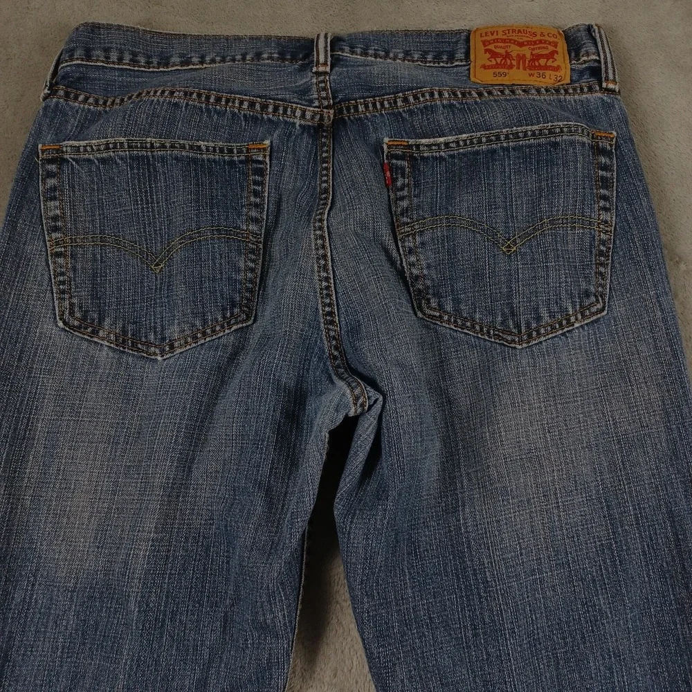 Levis 559 Jeans Men 36x30 Blue Denim Relaxed Fit Straight Leg Pockets Distressed